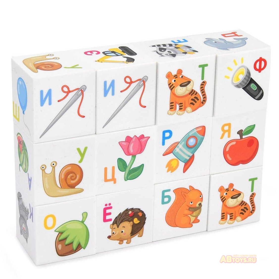 Кубики пластиковые Кубики для умников. Учим алфавит 12 шт (белые)