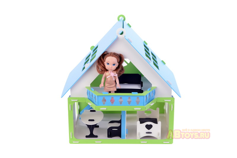 Домик для кукол "Дачный дом Варенька" бело- голубой ( с мебелью)
