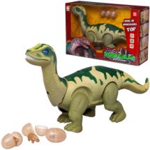 Динозавр Junfa Апатозавр зеленый. Ходит, откладывает яйца, свет, звук.