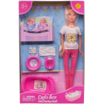 Игровой набор Кукла Defa Lucy Мама в розовых брюках с двумя малышами и игровыми предметами, 29 см