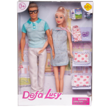 Игровой набор Куклы Defa Lucy&Kevin В ожидании чуда: муж и беременная жена в мятном платье, игровые предметы, 29 и 30 см