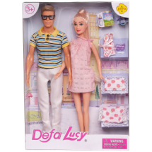 Игровой набор Куклы Defa Lucy&Kevin В ожидании чуда: муж и беременная жена в персиковом платье, игровые предметы, 29 и 30 см
