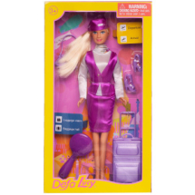 Игровой набор Кукла Defa Lucy Стюардесса в фиолетово-белой форме, игровые предметы, 29 см