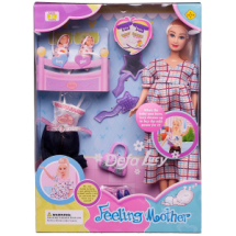 Игровой набор Кукла Defa Lucy Мама (платье в клеткус 2 малышами и игровыми предметами, 29 см