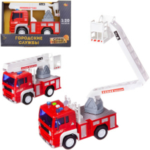 Машинка инерционная ABtoys Пожарная машина с белой лестницей со звуковыми и световыми эффектами 1:20, 24x12x15.5 см