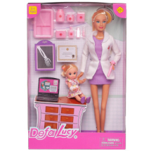 Игровой набор Кукла Defa Lucy Доктор (белый халат, фиолетовое платье) с девочкой-малышкой на приеме, игровые предметы, 29 см