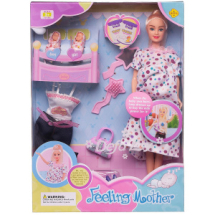 Игровой набор Кукла Defa Lucy Мама (платье в горошек) с 2 малышами и игровыми предметами, 29 см