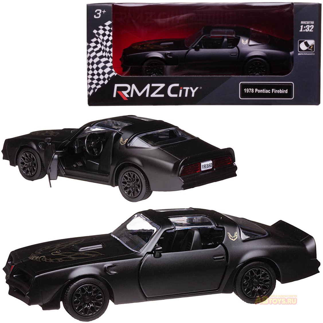 Машина металлическая RMZ City 1:32 Pontiac Firebird 1978, черный матовый  цвет, двери открываются ✔️ купить на Abtoys-Казань