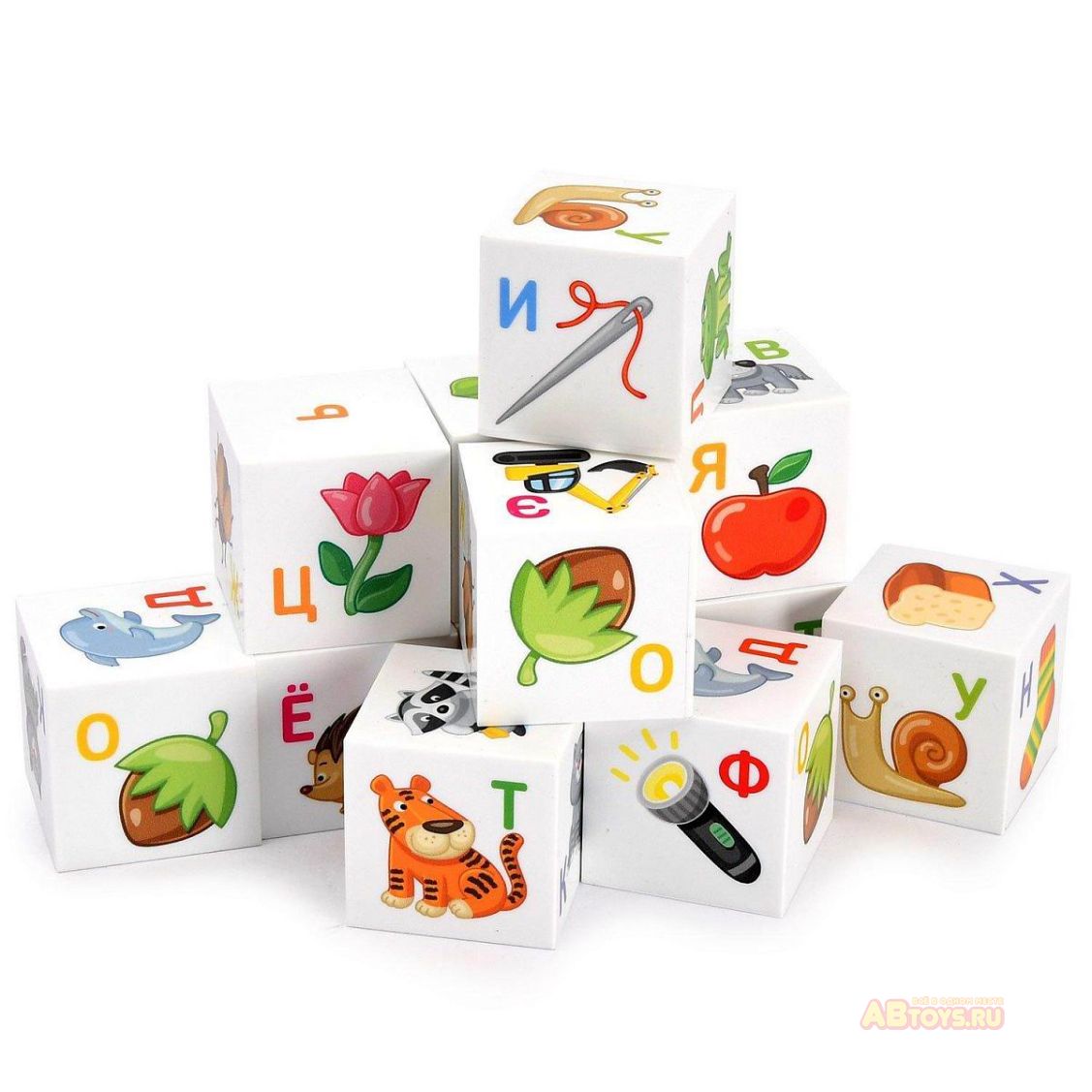 Кубики пластиковые Кубики для умников. Учим алфавит 12 шт (белые)