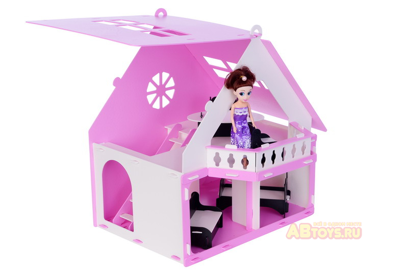 Домик для кукол "Дачный дом Варенька" бело- розовый ( с мебелью)
